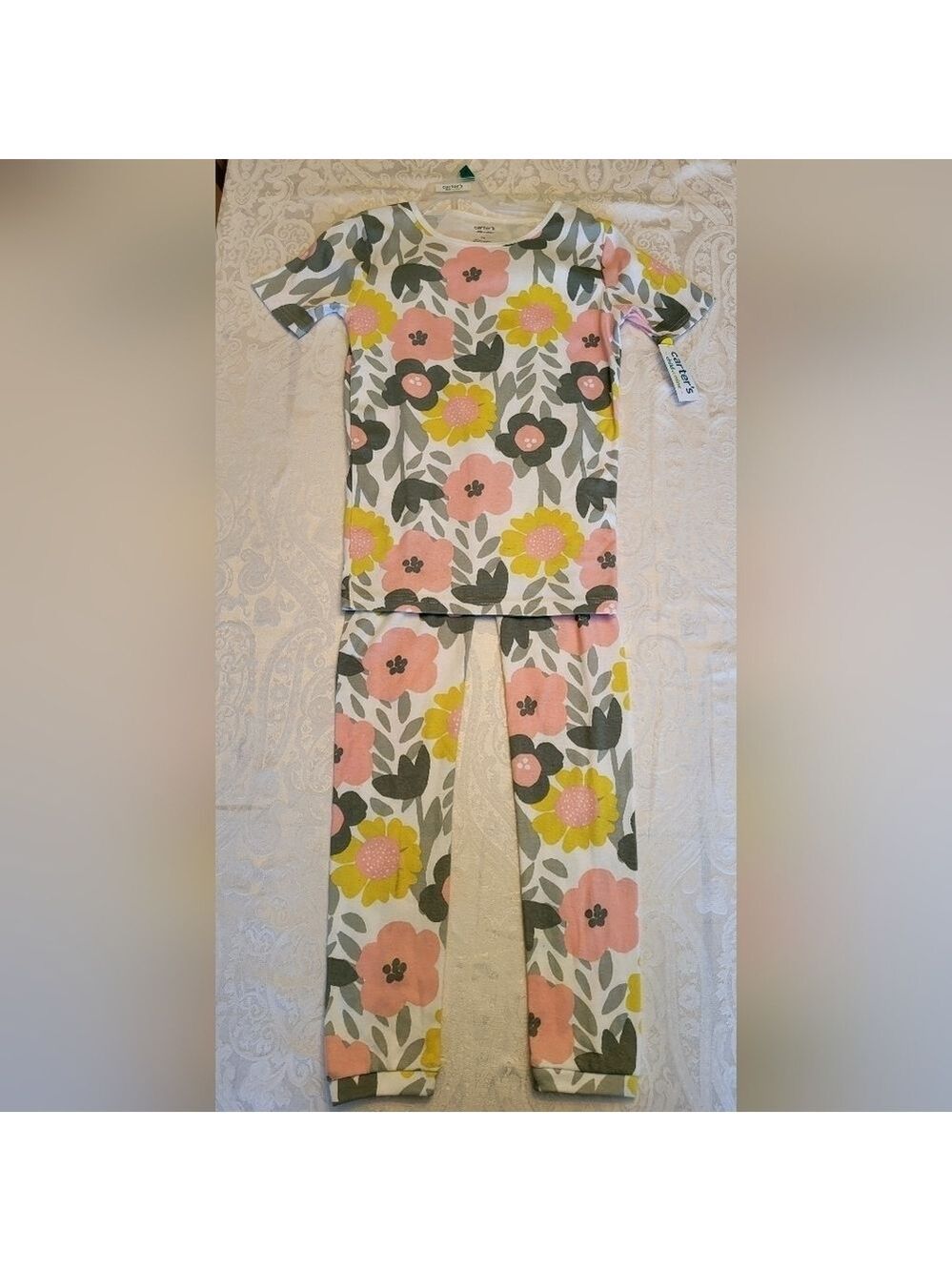Carter's Pink and Yellow Floral Pajama Set, Size 14, NWT